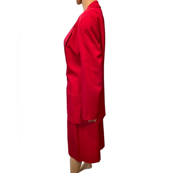 Pendleton Vintage 70s Red Virgin Wool Business Work Two Piece Skirt Suit Set - Picture 6 of 11